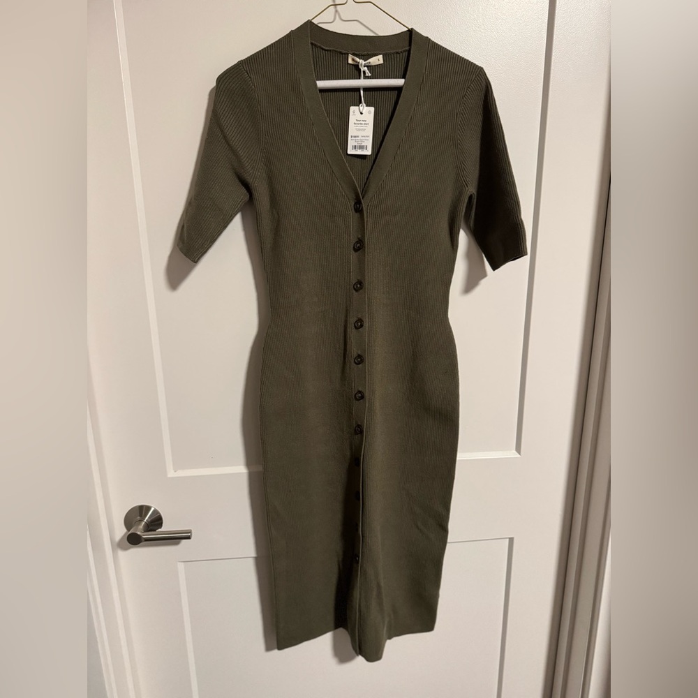 Marine Layer Bella Button Rib Dress Burnt Olive S